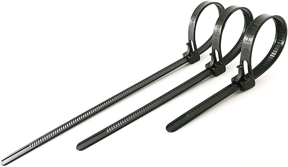HS 6 Inch Releasable Cable Ties Adjustable Wire Tie Straps (100 Pack) 50 Pound Heavy Duty Wire Zipties Reusable Zip Ties Small for Pc,Cord,Black