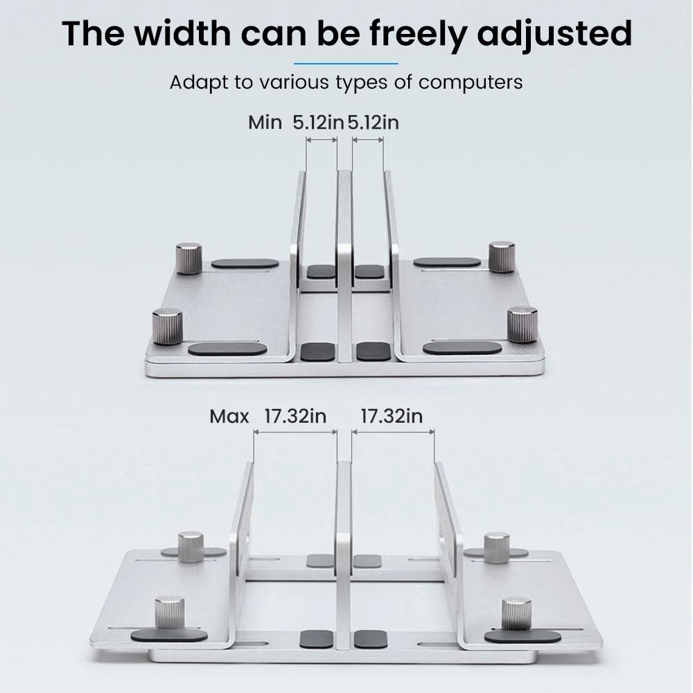 HomeBeyond Aluminum Vertical Laptop Stand for Desk, Adjustable Dual Slot Holder(up to 1.73 inches), Compatible with MacBook Pro, MacBook Air and Other Laptop - Save Space & Improve Airflow, Silver