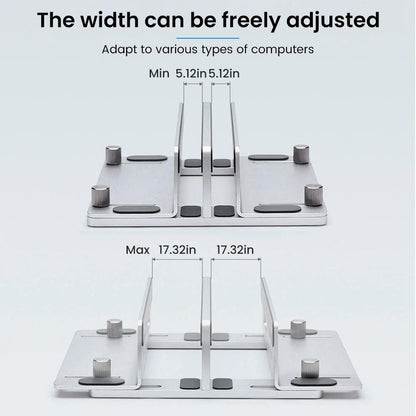 HomeBeyond Aluminum Vertical Laptop Stand for Desk, Adjustable Dual Slot Holder(up to 1.73 inches), Compatible with MacBook Pro, MacBook Air and Other Laptop - Save Space & Improve Airflow, Silver