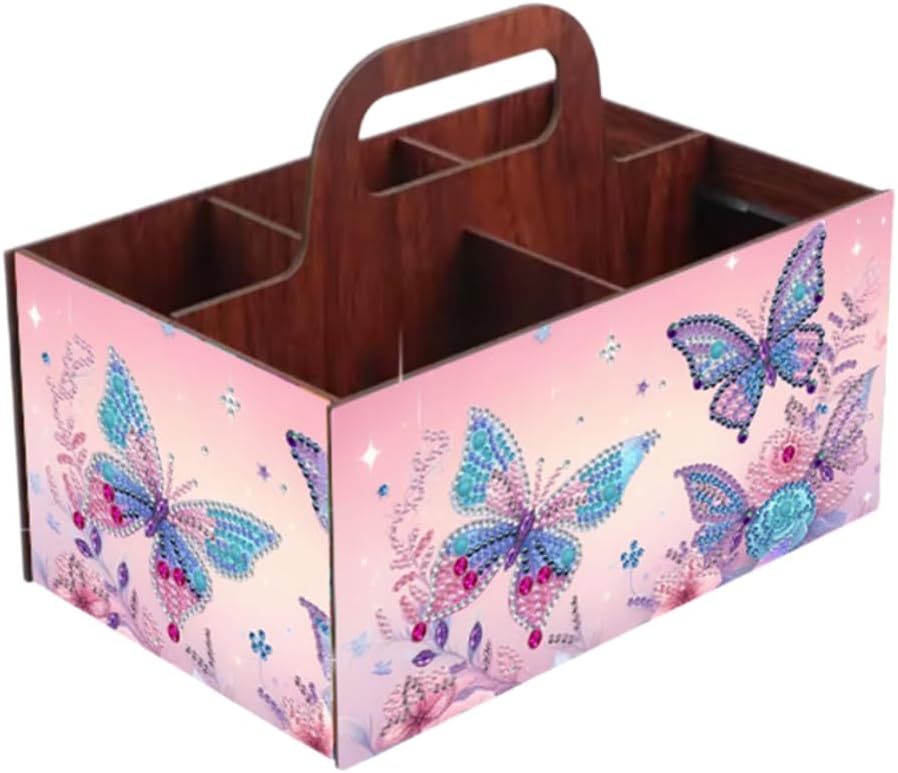 LSQFS DIY Diamond Painting Storage Box, Wooden Multi-Grid Organizer with Handle, Portable Desktop Caddy for Art Kits, Craft Tools, Makeup Brushes, Stationery Home Office