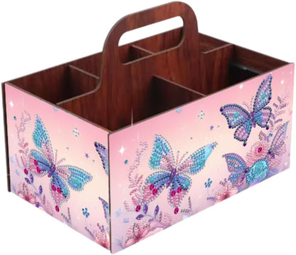 LSQFS DIY Diamond Painting Storage Box, Wooden Multi-Grid Organizer with Handle, Portable Desktop Caddy for Art Kits, Craft Tools, Makeup Brushes, Stationery Home Office