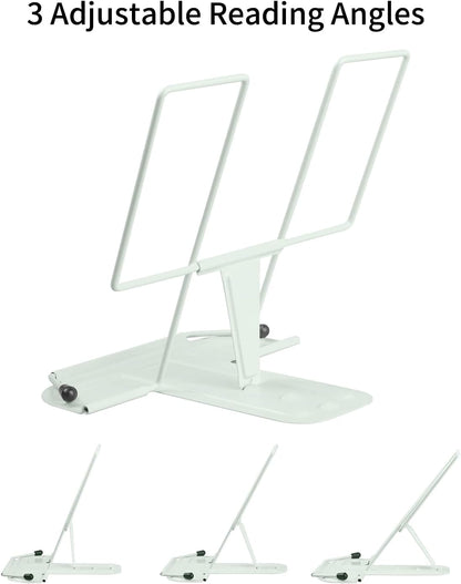 Metal Book Stand for Desk, Adjustable Reading Rest Book Holder, Portable Cookbook Documents Holder, Sturdy Typing Stand for Recipes Textbooks Tablet Music Books with Page Clips (Green)