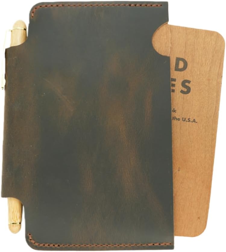 JJNUSA Distressed Genuine Leather Slim Pocket Sleeve Notepad Cover for Field Notes with travel minimalist cover Sleeve fieldnotes 3.5 "x 5.5" Cover Vertical (Darkbrown)