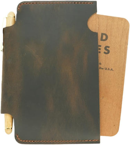 JJNUSA Distressed Genuine Leather Slim Pocket Sleeve Notepad Cover for Field Notes with travel minimalist cover Sleeve fieldnotes 3.5 "x 5.5" Cover Vertical (Darkbrown)