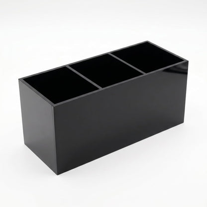 Black Acrylic Pen Holder for Desk, 3 Compartment Desktop Organizer & Pencil Cup, Makeup Brush Holder for Countertop, Multi-functional Pen Pencil Brushes Holders Caddy (Glossy Black)
