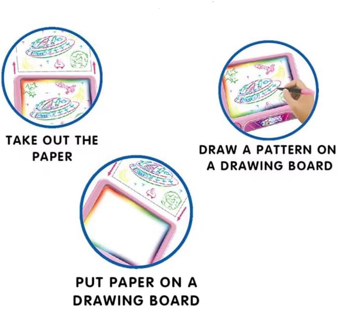 Magic LED Drawing Board for Kids, Light-Up Tracing Pad with 3 Double-Sided Cards & 4 Washable Markers, Glow Doodle Arts & Crafts Toy for Ages 3+