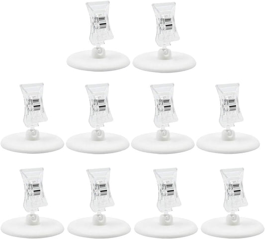 eZAKKA 10Pcs Sign Clips Rotatable Place Card Name Cards Merchandise Display Clip Holder Stand POP Clip Round Base for Price Tags Memo Displaying Table Number Cards Photo (5.5x5.4cm)