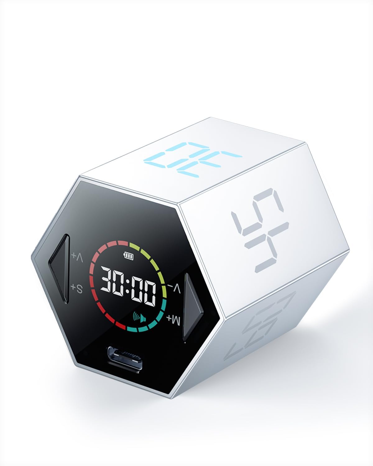 Ticktime Pomodoro Timer, Productivity Timer Cube, 3/5/10/15/25/30 Min Presets, Custom Countdown & Stopwatch 1s–99m59s, Sound/Vibration/Silent, Magnetic, Rechargeable, for ADHD Study Work, Gray