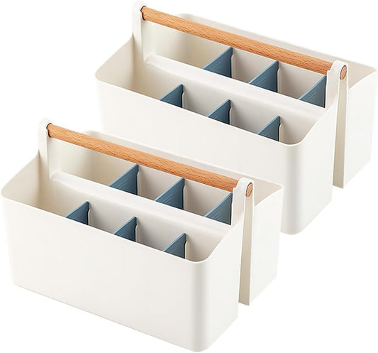 2 Pack Art Caddy Organizer Portable,Marker Box, Large Pen Holder for Desk, Art Supply Storage Bin with Adjustable Dividers for Colored Pencils,Markers,Craft Organizers (Pink Divider)