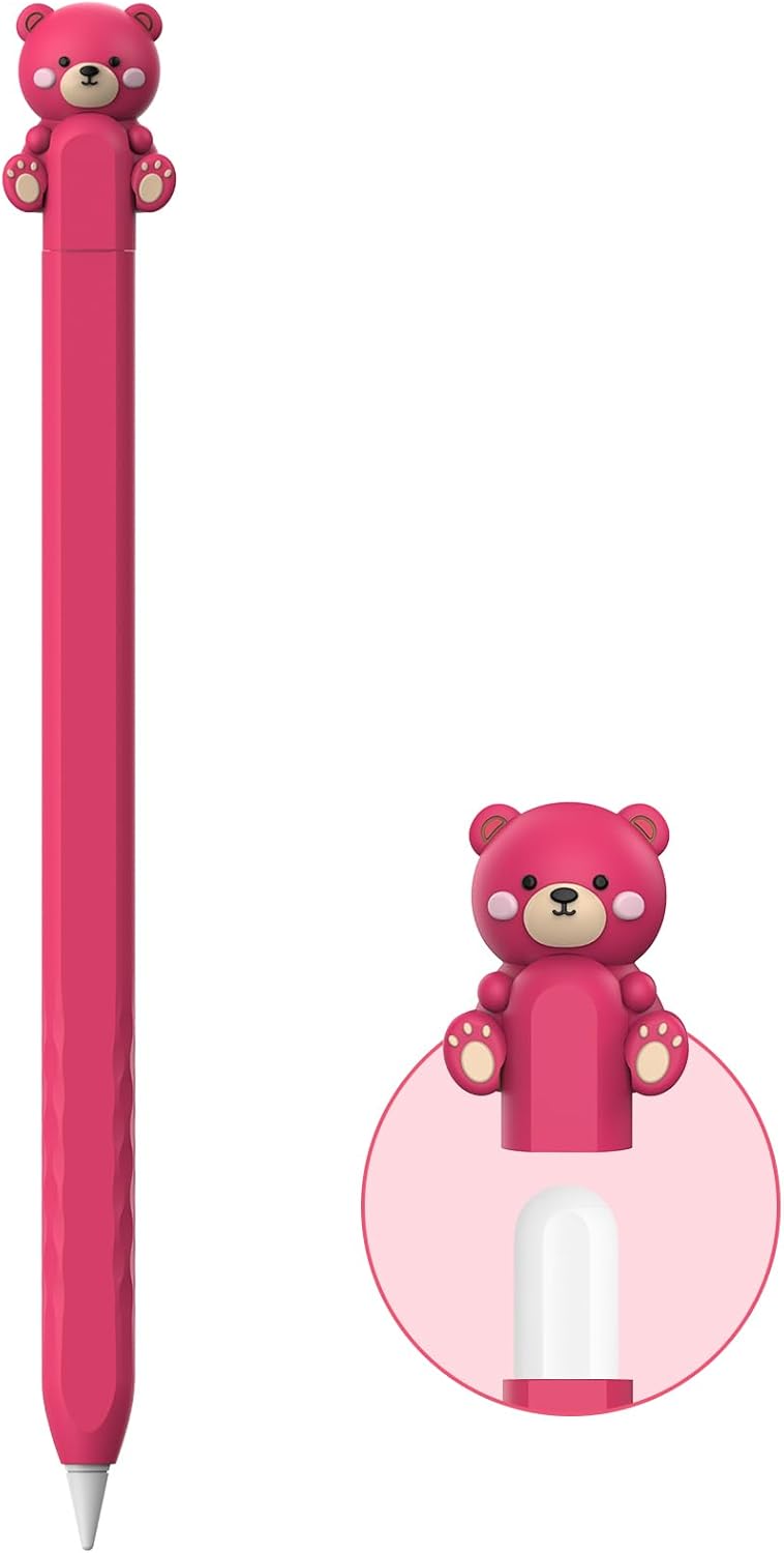 NIUTRENDZ Cute Bear Apple Pencil Case for Apple Pencil 2nd Generation Case Silicone Protective Cover Sleeve Skin Accessories (Brown, Apple Pencil 2nd Generation)