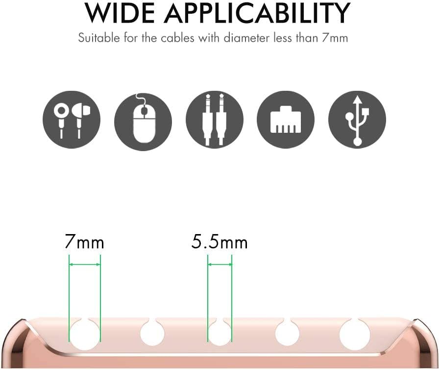 AHASTYLE Cable Organizer Holder 5 Slots Desktop Cord Wire Clips Keeper for Organizing USB Cable/Power Cord/Wire Home Office and Car (Pink)