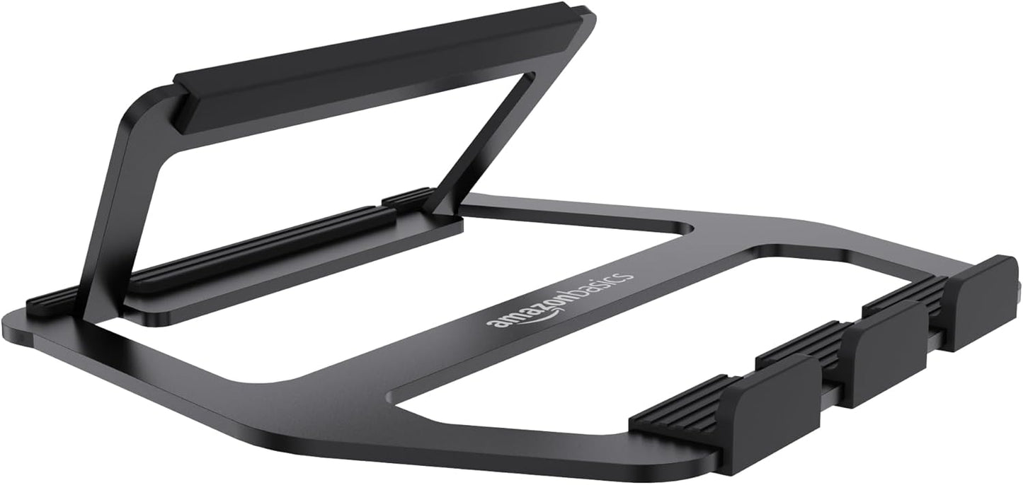 Amazon Basics Aluminum Portable Foldable Laptop Stand with Ventilated Cooling, Anti-Slip Design, Travel-Friendly, for Laptops up to 13", Black