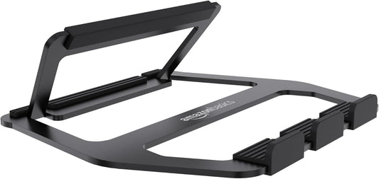 Amazon Basics Aluminum Portable Foldable Laptop Stand with Ventilated Cooling, Anti-Slip Design, Travel-Friendly, for Laptops up to 13", Black