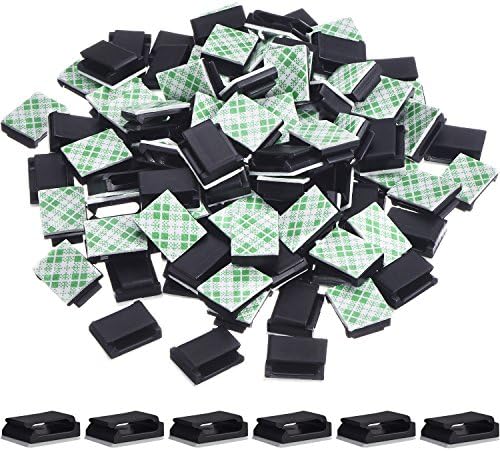 Hicarer 100 Pcs Adhesive Cable Clips Wire Clips Management Wire Cable Holder Clamps Tie Cord Holder for Car Outdoor Wall String Lights Desk Home Office(Small, White)
