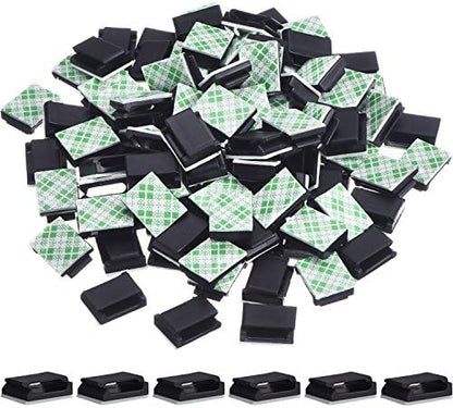 Hicarer 100 Pcs Adhesive Cable Clips Wire Clips Management Wire Cable Holder Clamps Tie Cord Holder for Car Outdoor Wall String Lights Desk Home Office(Small, White)