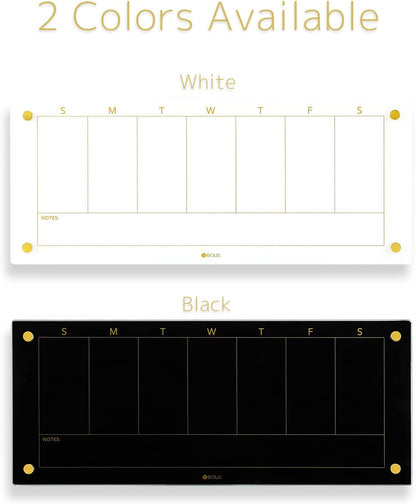 Glass Golden Weekly Dry Erase Calendar & Menu Whiteboard for Wall, Meal Planning & Grocery Shopping List White Board for Kitchen, 15x11, 7 Days Planner for Home, 4 Wet Erase Markers Included, Yeoux*