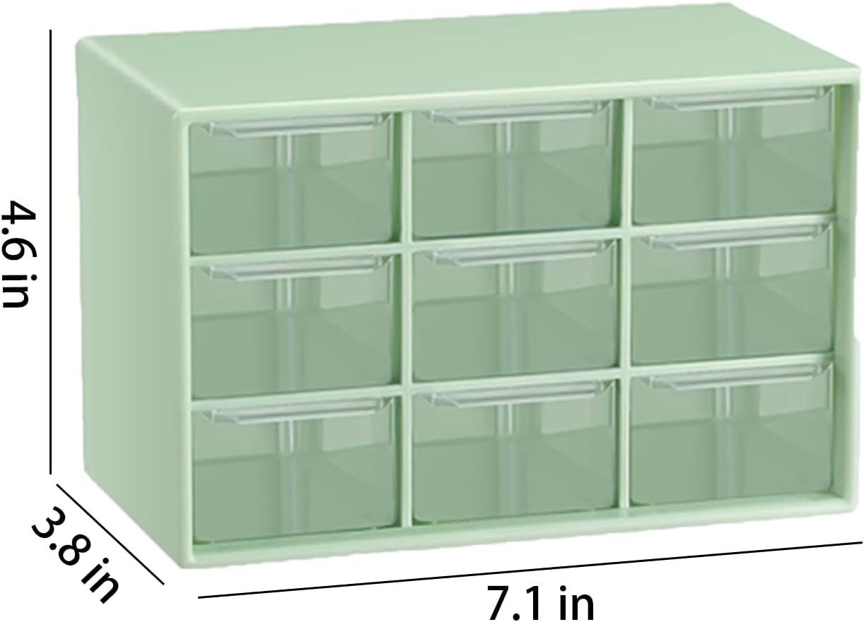 Small Drawer Organizer for Desk, 7.1" x 3. 8" x 4.6" Mini Desktop Drawer Organizer with 9 Clear Drawers, Plastic Desktop Craft Storage Box for Desk Office School Home (White)