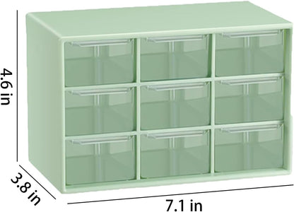 Small Drawer Organizer for Desk, 7.1" x 3. 8" x 4.6" Mini Desktop Drawer Organizer with 9 Clear Drawers, Plastic Desktop Craft Storage Box for Desk Office School Home (White)