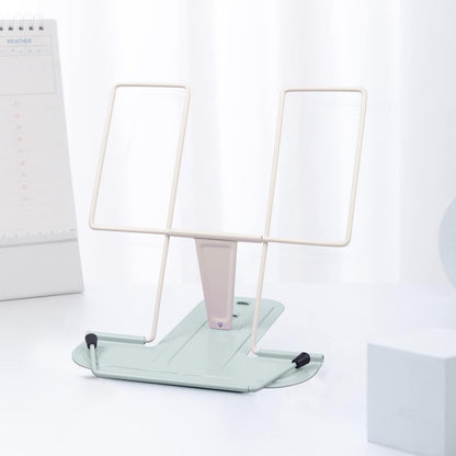 Metal Book Stand for Desk, Adjustable Reading Rest Book Holder, Portable Cookbook Documents Holder, Sturdy Typing Stand for Recipes Textbooks Tablet Music Books with Page Clips (Green)