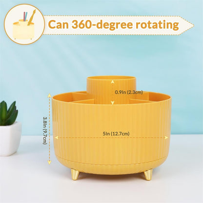 SKYDUE 360 Rotating Plastic Desk Pen Organizer with 5 Slots, Dual-Purpose Art Supply Pencil Cup for Office, School, Home