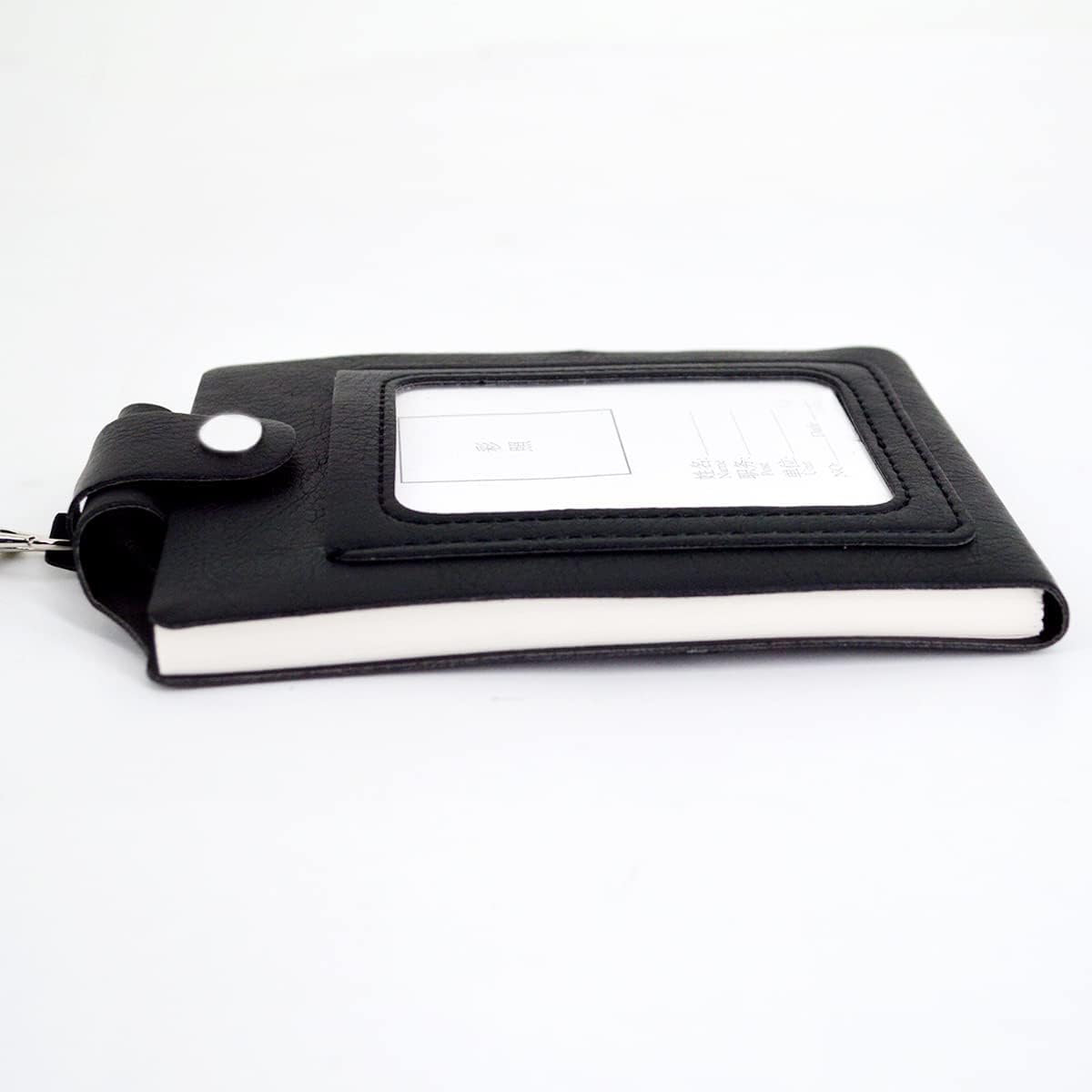 PU Leather Lanyard Meeting Notebook Neck Hanging Notepad with ID Slot and Pen, 3.5X5.1inch, Black