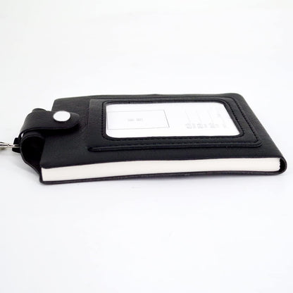 PU Leather Lanyard Meeting Notebook Neck Hanging Notepad with ID Slot and Pen, 3.5X5.1inch, Black