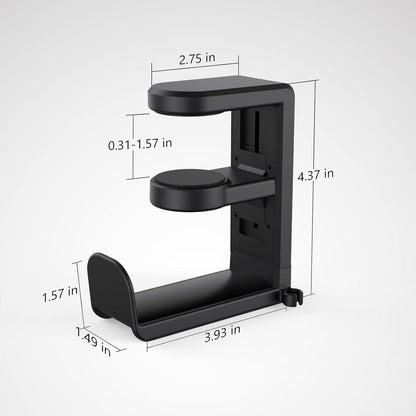 3in1 Rotating Headphone Holder - EURPMASK 3in1 PC Gaming Headset Holder w/Detachable Controller Holder, Adjustable Clamp-on Headset Stand,Headphone Hanger Hook Under Desk w/Cable Clip Organizer,Black