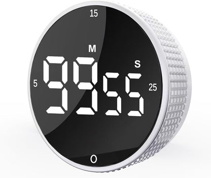 Upgrade Digital Kitchen Timer - Magnetic Countdown Countup Visual Pomodoro Timer with Large LED Display, 3-Preset Times (5, 15, 25), 3 Volume Levels, Ideal for Cooking, Baking and Fitness (1, Tarnish)