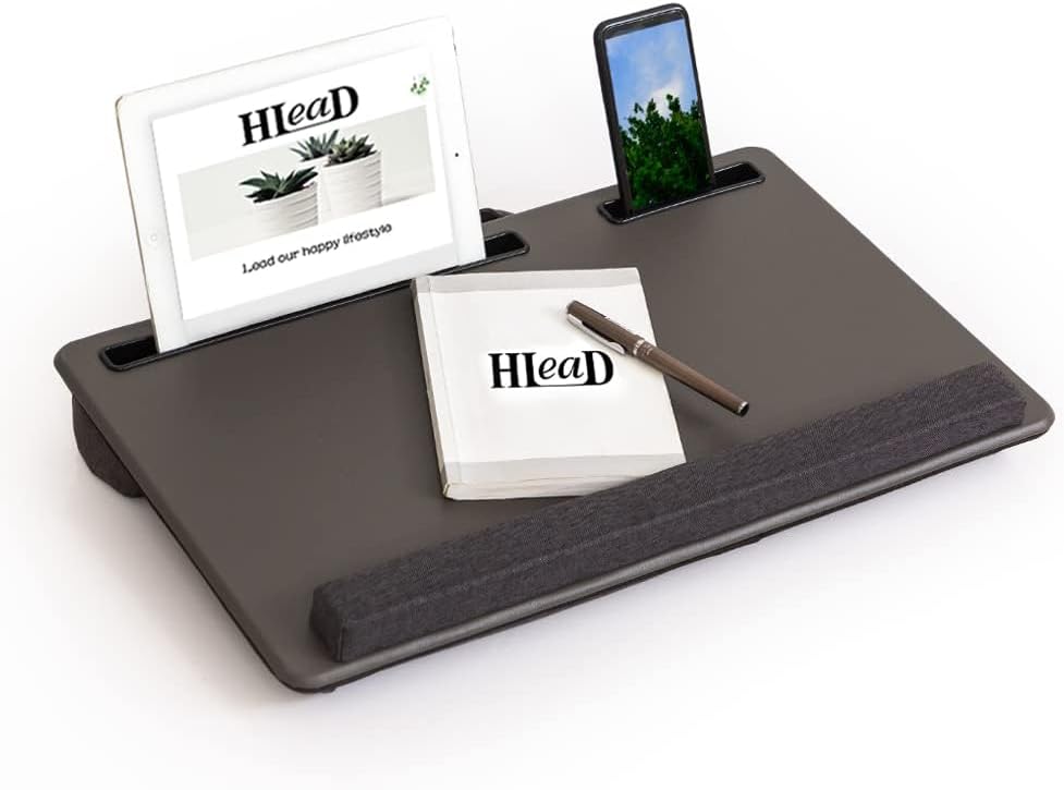 Lap Desk Home Office Lap Desk Portable Laptop Desk for Left Right - Handers with Whole Mouse Pad Wrist Pad Dual Cushion Phone Tablet Slots Fits Up to 17 Inch Laptops