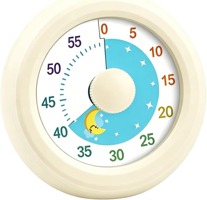 Visual Timer for Children & Adults, 60 Minutes Countdown Timer for Children, Quiet Time Management Tool, Time Management Tool for Children's Desk, Office Table and Meetings (White Moon)