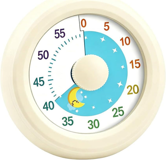 Visual Timer for Children & Adults, 60 Minutes Countdown Timer for Children, Quiet Time Management Tool, Time Management Tool for Children's Desk, Office Table and Meetings (White Moon)