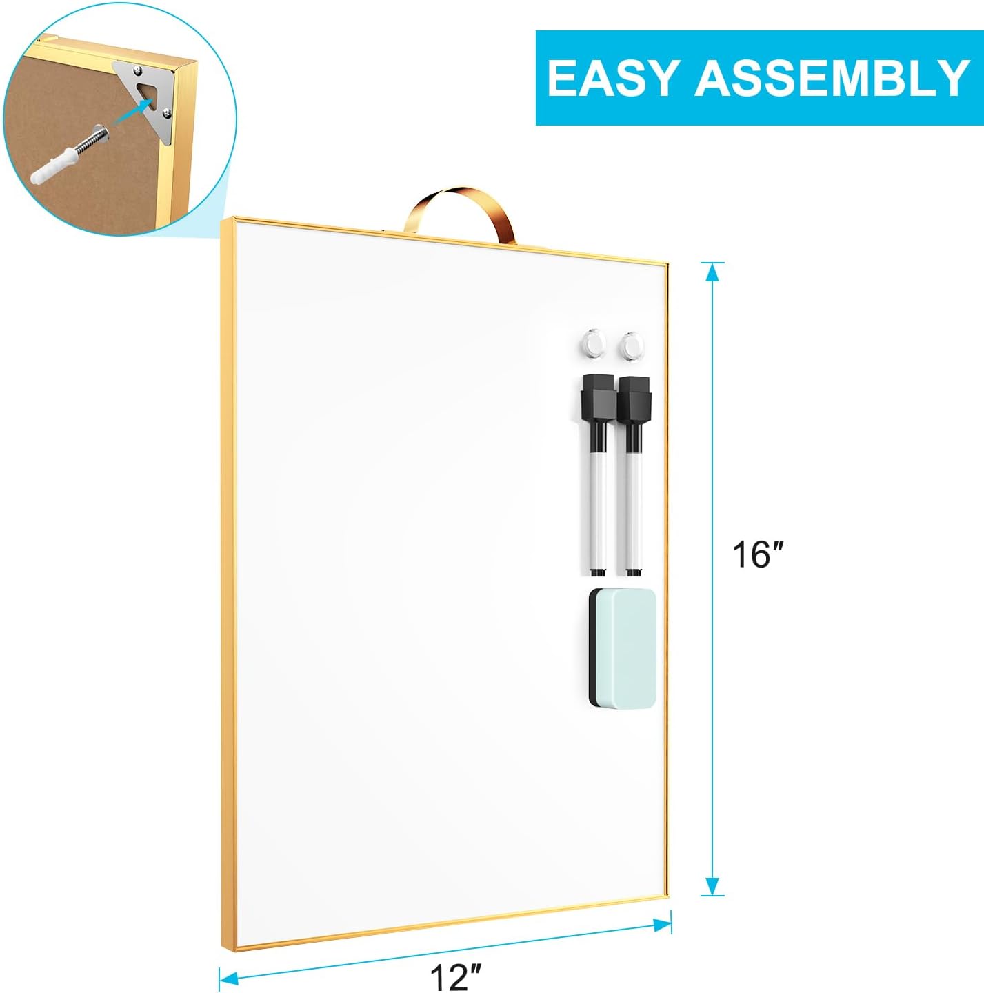 TSJ OFFICE Small Whiteboard Cork-Board - 16" X 12" Portable Aluminum Black Framed Magnetic Dry Erase Board, Small Bulletin Cork Board with Holder for Office, Home and School