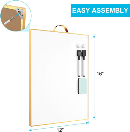 TSJ OFFICE Small Whiteboard Cork-Board - 16" X 12" Portable Aluminum Black Framed Magnetic Dry Erase Board, Small Bulletin Cork Board with Holder for Office, Home and School