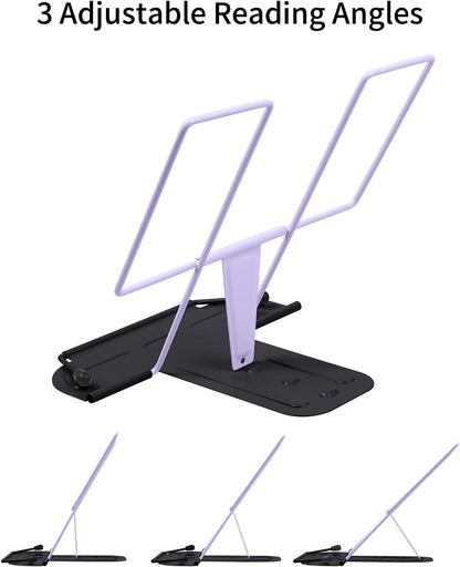 Metal Book Stand for Desk, Adjustable Reading Rest Book Holder, Portable Cookbook Documents Holder, Sturdy Typing Stand for Recipes Textbooks Tablet Music Books with Page Clips (Green)