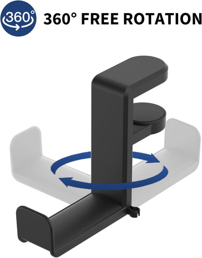 Headphone Hook - Under Desk Headphone Holder with 360-Degree Adjustable Rotation, Black