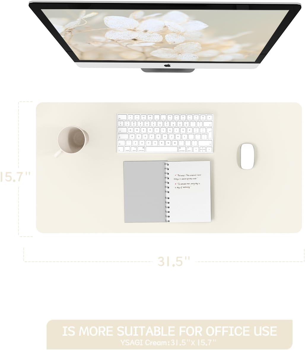 YSAGi Non-Slip Leather Desk Pad, Waterproof Laptop Computer Desk Keyboard Mat, Table Protector Blotter Mat, Large Mouse Pad for Office/Work/Home/Decor(Black, 31.5" x 15.7")