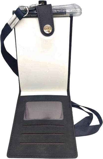 PU Leather Lanyard Meeting Notebook Neck Hanging Notepad with ID Slot and Pen, 3.5X5.1inch, Black