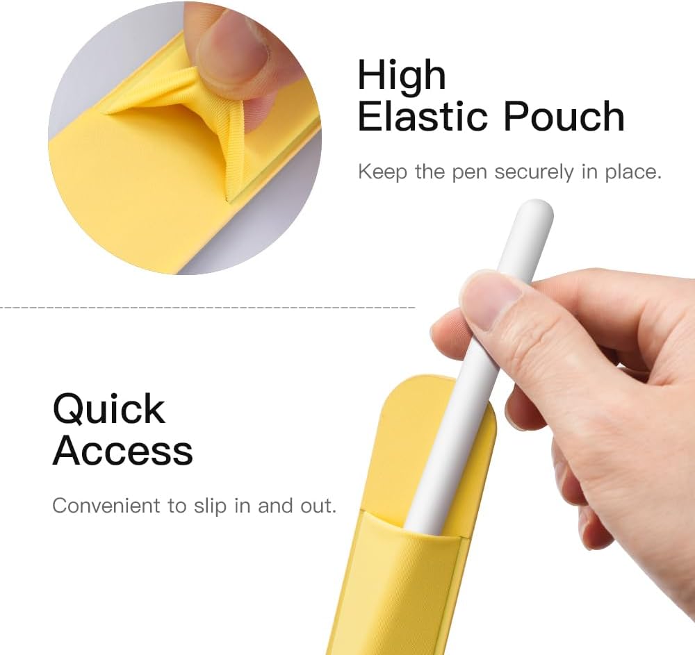 MoKo Pencil Holder Sticker Fit Apple Pencil Pro, Apple Pencil (USB-C), iPencil 1st/2nd Generation, Elastic Pencil Pocket Pouch Adhesive Sleeve Attached to iPad Case for Stylus Pens,Black