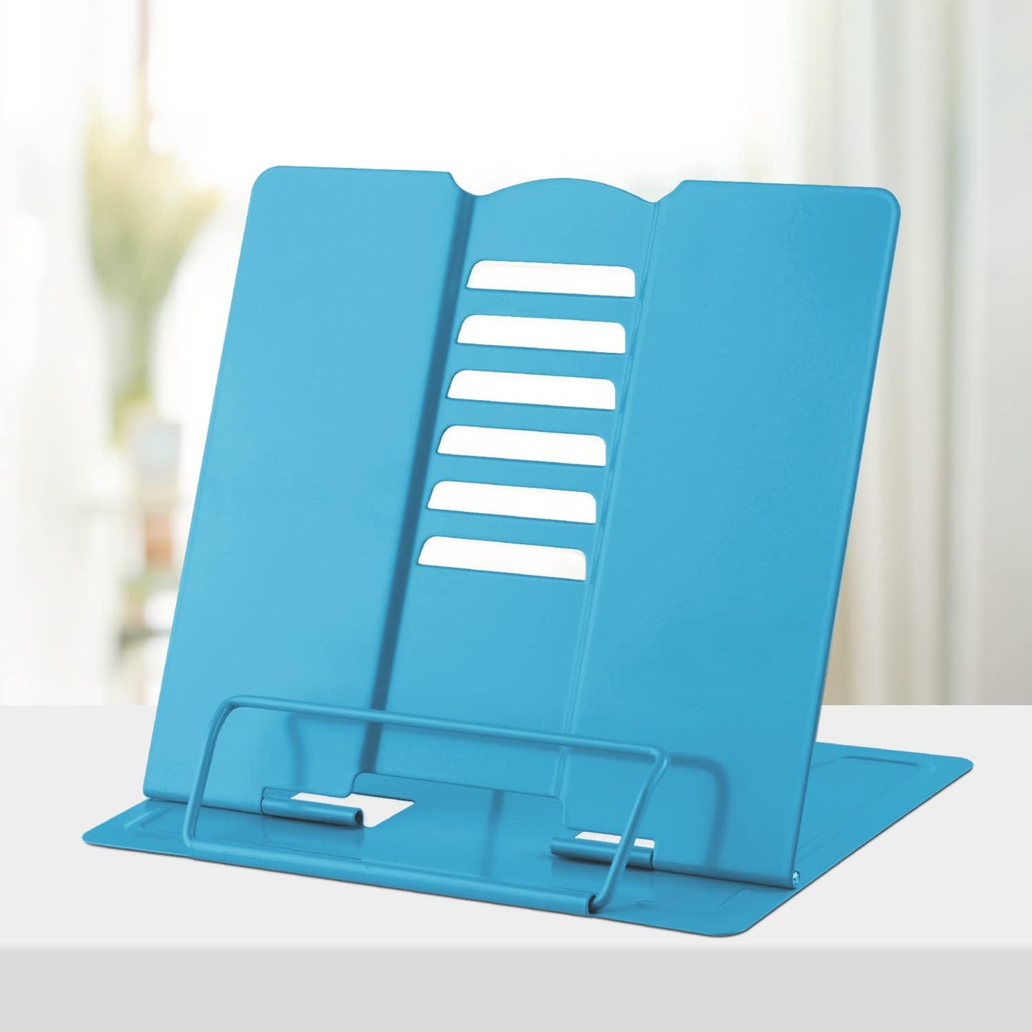 Honagu Book Stand Metal Desk Book Holder, Book Holders for Reading Hands Free, Adjustable Cookbook Documents Holder, Portable Bookstand for Music Books, Textbook, Recipe, Tablet, Ipad (Black)