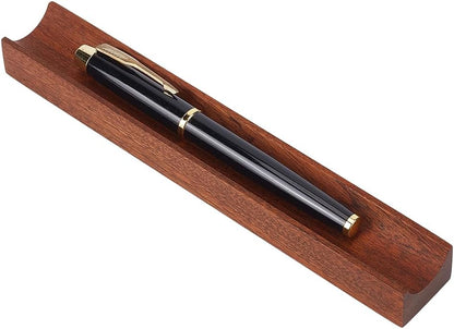 PLIGREAT Single Walnut Wood Pen Tray Wooden Desk Pencil Organizer Holder Minimalist Single Pen Rest for Office Stationery Desk Decor Retro Home Bedroom Decoration, 7.87x1.18x0.78inch