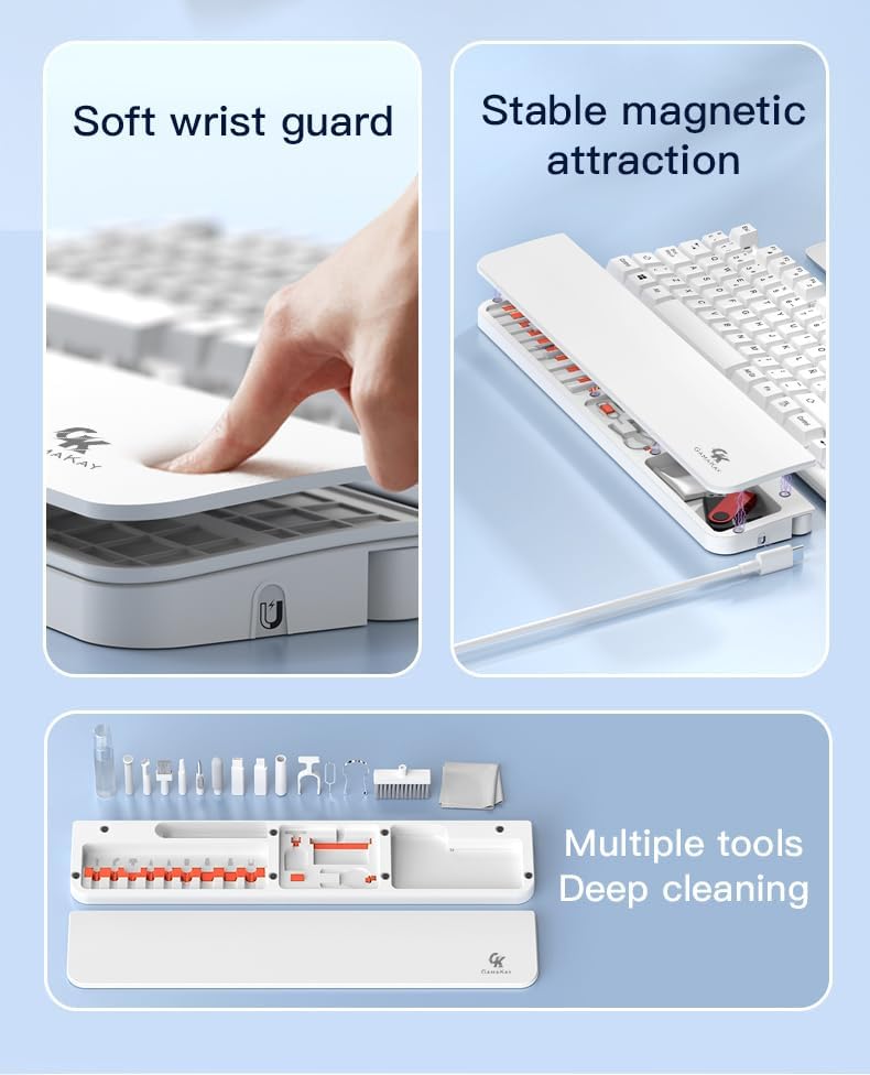 GK GAMAKAY 14.17'' Keyboard Wrist Rest Pad with Cleaning Tool Kit, ABS & Leather Hand Wrist Rest for 85% Mechanical Keyboard, Non-Slip Palm Pad for Comfortable Typing and Playing (White-85%)