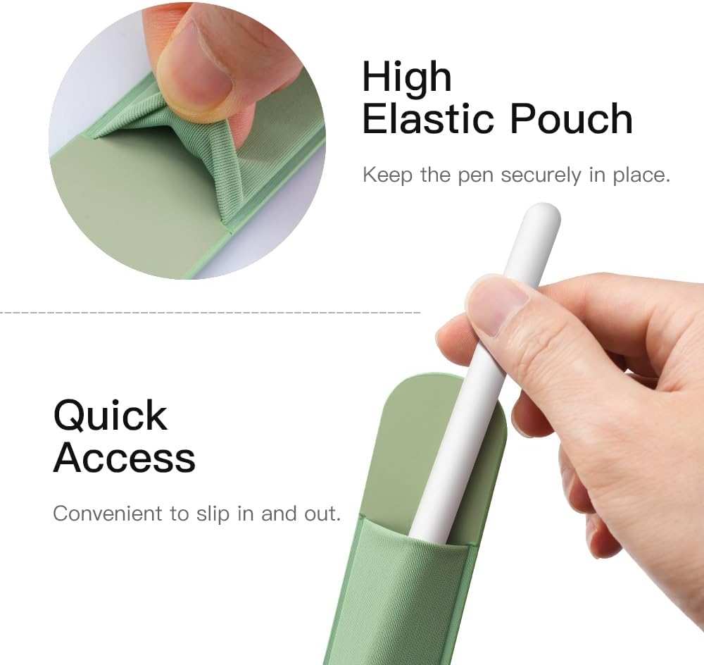 MoKo Pencil Holder Sticker Fit Apple Pencil Pro, Apple Pencil (USB-C), iPencil 1st/2nd Generation, Elastic Pencil Pocket Pouch Adhesive Sleeve Attached to iPad Case for Stylus Pens,Black