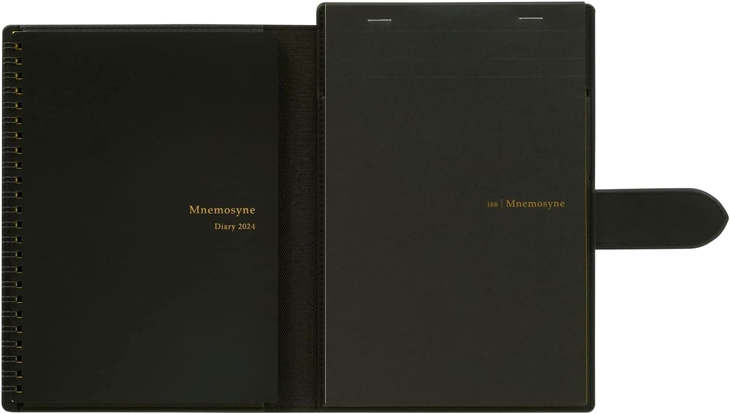 Maruman Mnemosyne Lined Notebook- Vertical A5, 5.83" x 8.27", 70 Sheets / 140 Pages, 7mm College Ruled With Center Line Journal, Perforated Pages & Wire-Bound to Lay Flat, Black, Made in Japan - Colors B