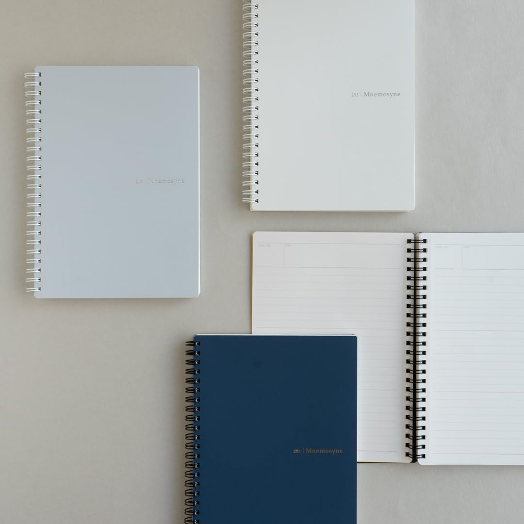 Maruman Mnemosyne Lined Notebook- Vertical A5, 5.83" x 8.27", 70 Sheets / 140 Pages, 7mm College Ruled With Center Line Journal, Perforated Pages & Wire-Bound to Lay Flat, Black, Made in Japan - Colors B
