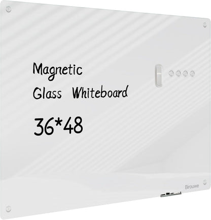 Magnetic Glass Whiteboard - Glass Dry Erase Board 48"x36" Large Frameless Board for Walls Office School and Home