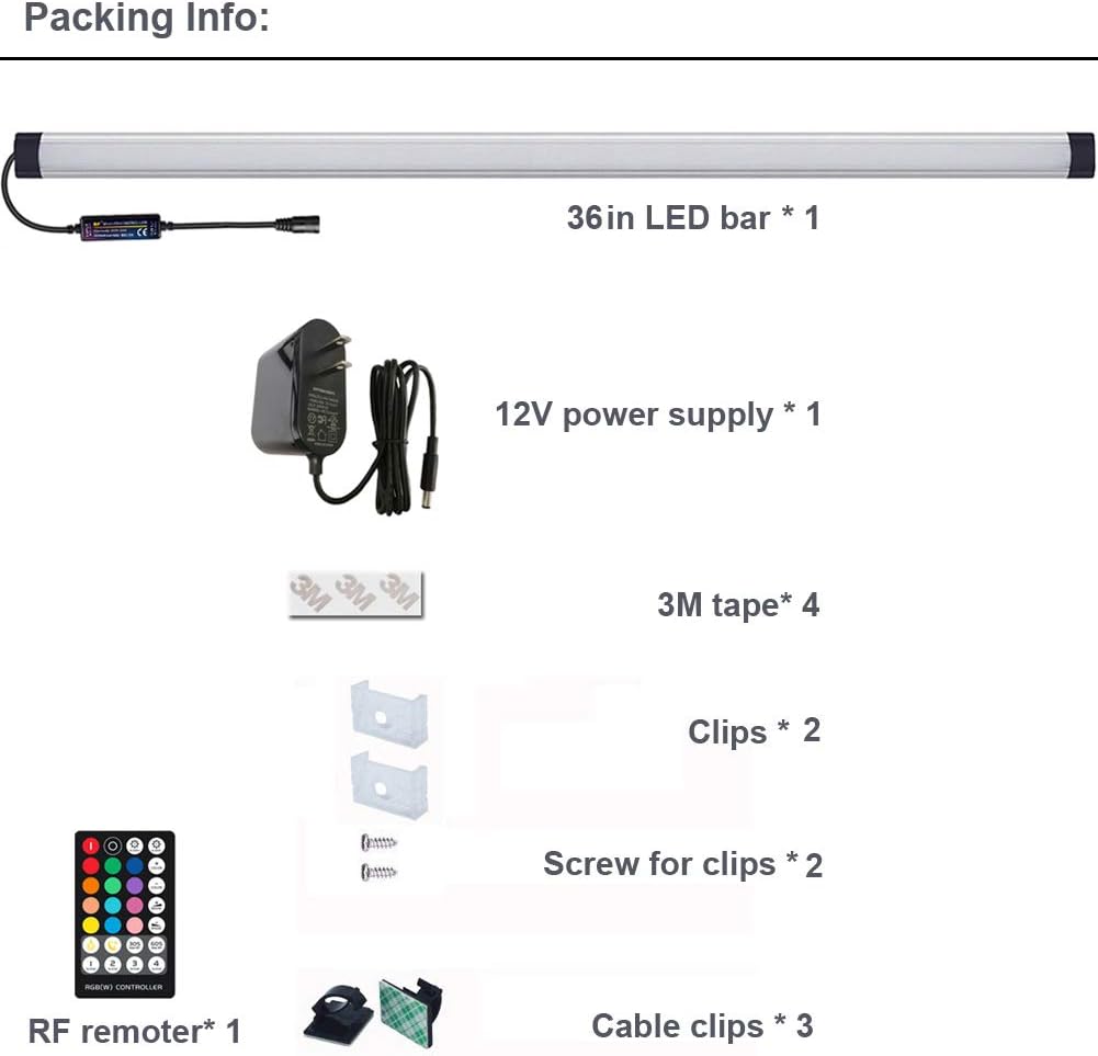 Dimmable Under Cabinet Lighting, RGB LED Light Bar, RF Remote Control Lamp, Multicolor Under Counter Lights for Desk, Room, Cupboard, Hallway, Shelf, Closet (24 Inch)