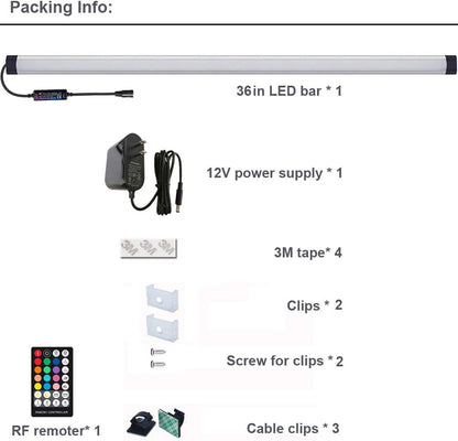 Dimmable Under Cabinet Lighting, RGB LED Light Bar, RF Remote Control Lamp, Multicolor Under Counter Lights for Desk, Room, Cupboard, Hallway, Shelf, Closet (24 Inch)
