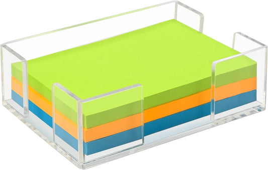 Acrylic Sticky Note Holder, 3x3 Inch Clear Dual Openings Square Notepad Organizer with Anti-Slip Base, Sticky Note Dispenser Memo Holder Case for Desk Office School Supplies(No Pads)