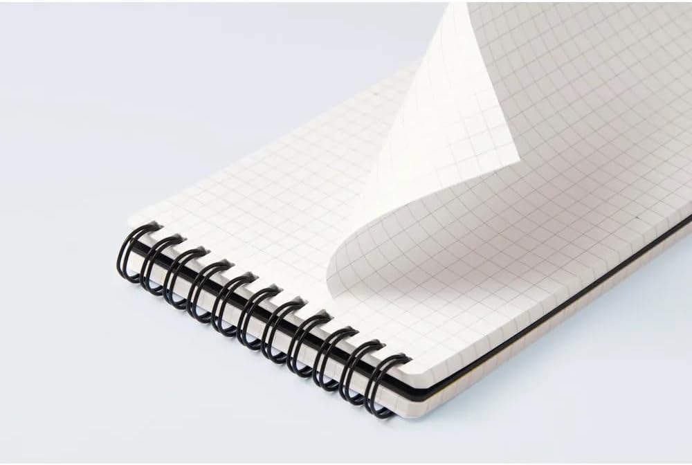 Maruman Mnemosyne Grid Notebook- Horizontal A4 Layout, 8.27" x 11.69", 70 Sheets / 140 Pages, 5mm Graph Paper Journal, Perforated Pages & Wire-Bound to Lay Flat, Black, Made in Japan
