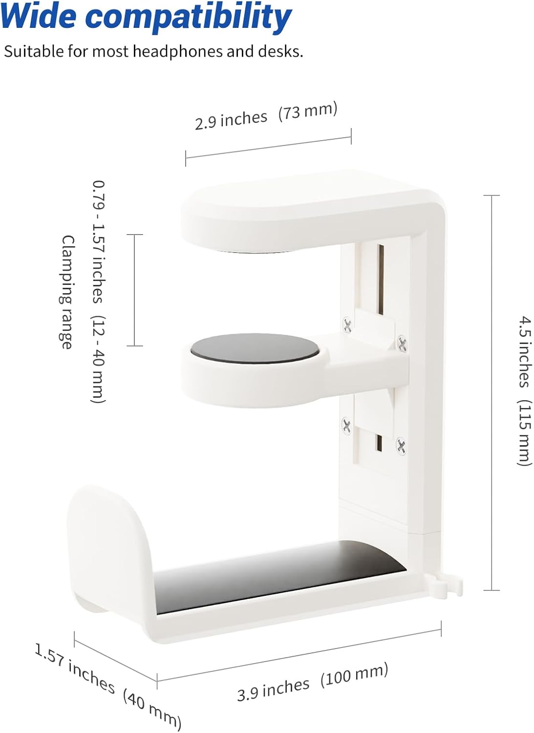Headphone Hook - Under Desk Headphone Holder with 360-Degree Adjustable Rotation, Black